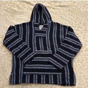 Men's Blue and White Striped Hoodie